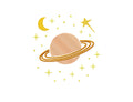 Planet and stars | planet Sarurn | machine embroidery design download (digital product) 6 sizes